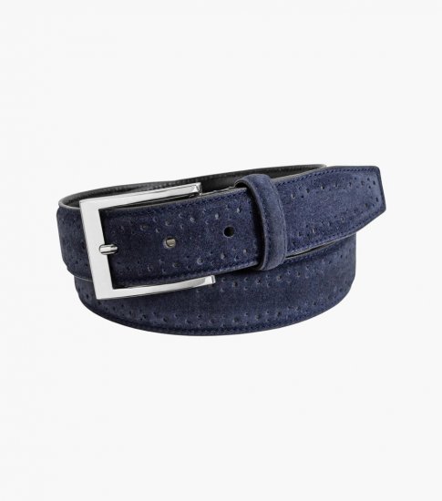 Florsheim Lucky Genuine Suede Belt - Navy - Click Image to Close
