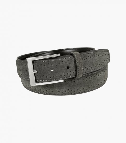 Florsheim Lucky Genuine Suede Belt - Gray - Click Image to Close