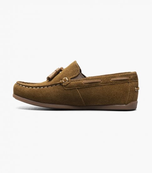 Florsheim Jasper Jr. Boys Moc Toe Drop Tassel Loafer - Mocha - Click Image to Close