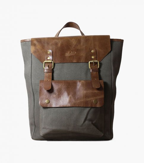 Florsheim Orazio Canvas/Leather Backpack - Gray - Click Image to Close