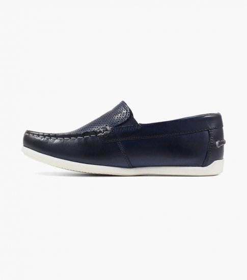 Florsheim Jasper Perf Jr. Boys Moc Toe Venetian Loafer - Navy - Click Image to Close